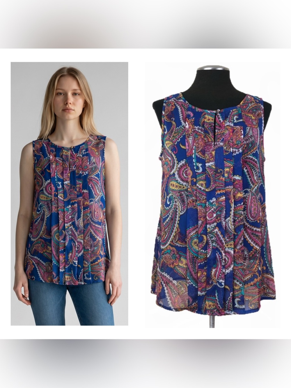 🆕 Banana Republic - Rio Paisley Pleated Sleeveless Top - Medium